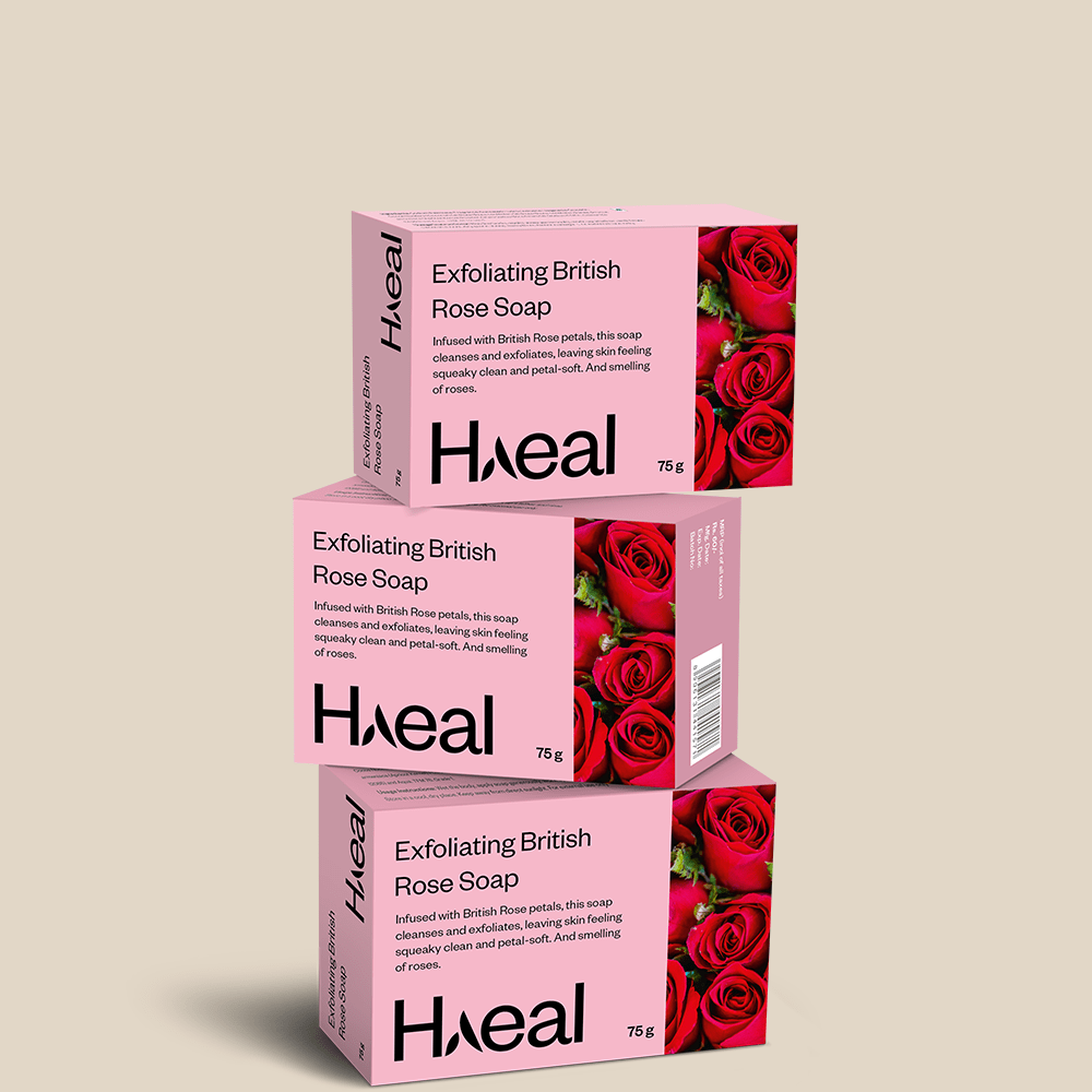 HAEAL Pack of 03 Exfoliating British Rose Beauty Soap